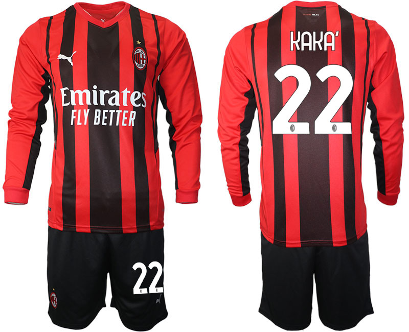 Men 2021-2022 Club Ac Milan home red Long Sleeve #22 Soccer Jersey